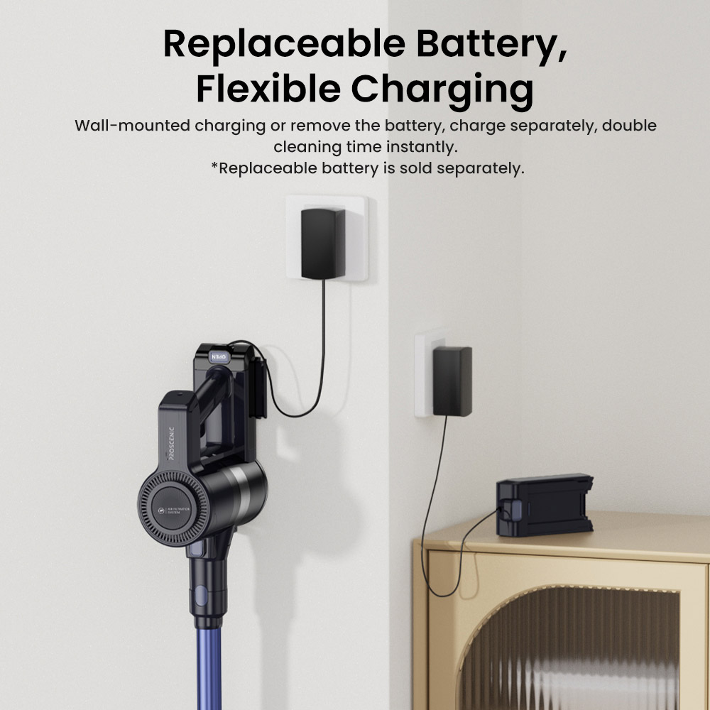 Refurbished Proscenic P10 Ultra Cordless Vacuum Cleaner, 25KPa Suction, 600ml Dustbin, 5-Stage Filtration System, 2200mAh Detachable Battery, Up to 45 Mins Runtime, Flexible Floor Brush, LED Headlights