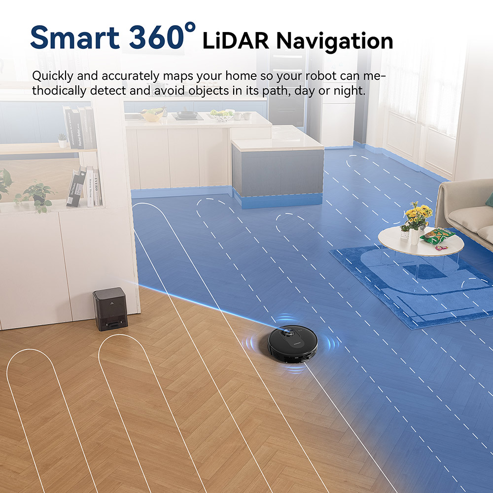 Refurbished Proscenic Q8 Max Robot Vacuum and Mop Combo with Self-emptying Station, Max 4200Pa Suction, 200min Runtime, 3 Cleaning Modes, Smart 360° LiDAR Navigation, APP Control, for Floor, Pet Hair, Carpet