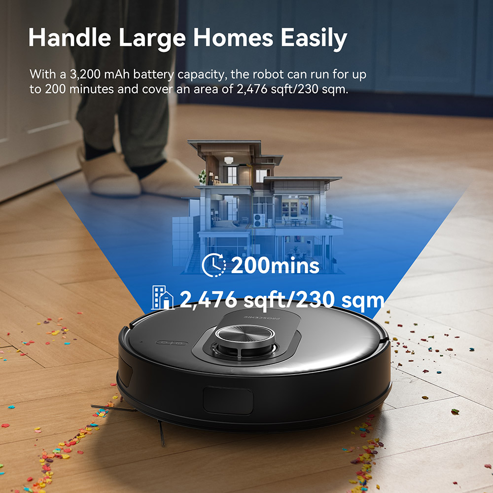 Refurbished Proscenic Q8 Max Robot Vacuum and Mop Combo with Self-emptying Station, Max 4200Pa Suction, 200min Runtime, 3 Cleaning Modes, Smart 360° LiDAR Navigation, APP Control, for Floor, Pet Hair, Carpet