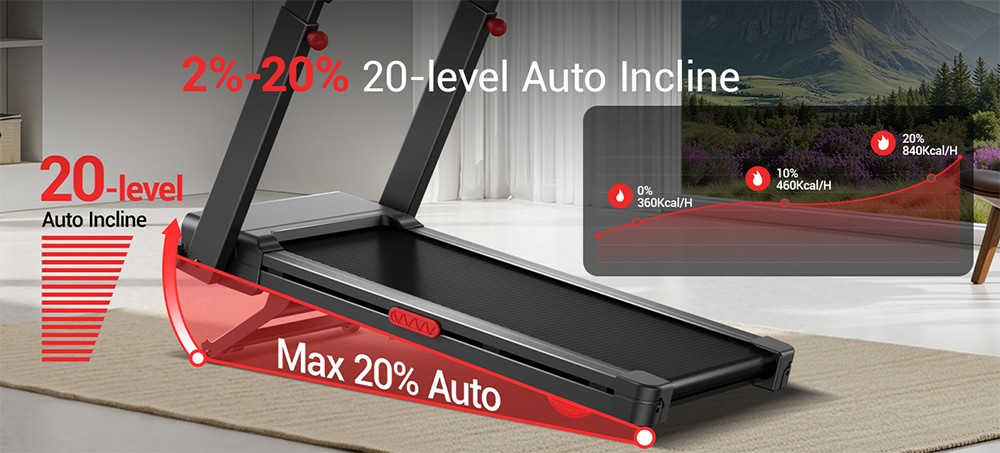 ROBORE L10 Foldable Treadmill, 20% Auto Incline, 3.5HP Brushless Motor, 14km/h Speed, 180kg Capacity, LED Touchscreen with Handrail, Multi-Layer Shock Absorption