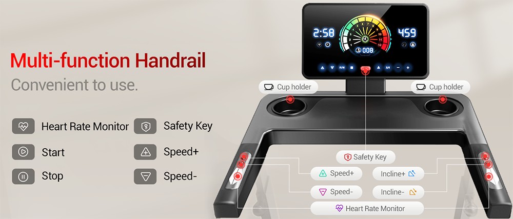 ROBORE L10 Foldable Treadmill, 20% Auto Incline, 3.5HP Brushless Motor, 14km/h Speed, 180kg Capacity, LED Touchscreen with Handrail, Multi-Layer Shock Absorption