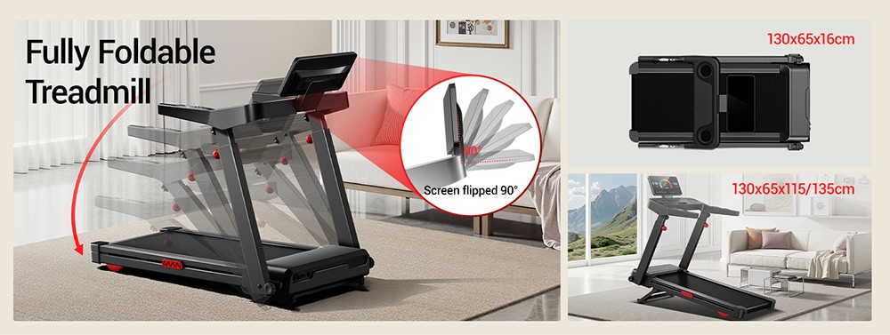 ROBORE L10 Foldable Treadmill, 20% Auto Incline, 3.5HP Brushless Motor, 14km/h Speed, 180kg Capacity, LED Touchscreen with Handrail, Multi-Layer Shock Absorption
