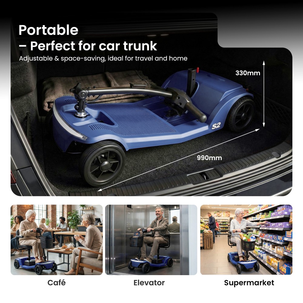 Scooter de mobilit&eacute; Sweetrich S2, moteur 250 W, batterie 24 V 12 Ah, vitesse maximale 6 km/h, autonomie 15 km - Bleu