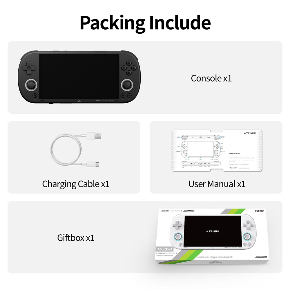 Trimui Smart Pro S Handheld Game Console, 256GB TF Card, 4.96 inch 1280*720 IPS Screen, 6 Hours Battery Life, 8GB Storage - Black