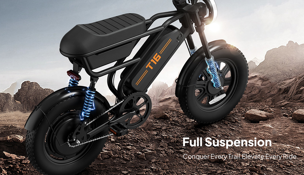 URLIFE T16 Elektrofahrrad, 250-W-Hochleistungsmotor, 48-V-13-Ah-Akku, Reichweite bis zu 100 km, H&ouml;chstgeschwindigkeit 25 km/h, 16'&times;3,0'-Fatbike-Reifen, Vollfederung, Doppelscheibenbremsen, maximale Steigf&auml;higkeit 30&deg;