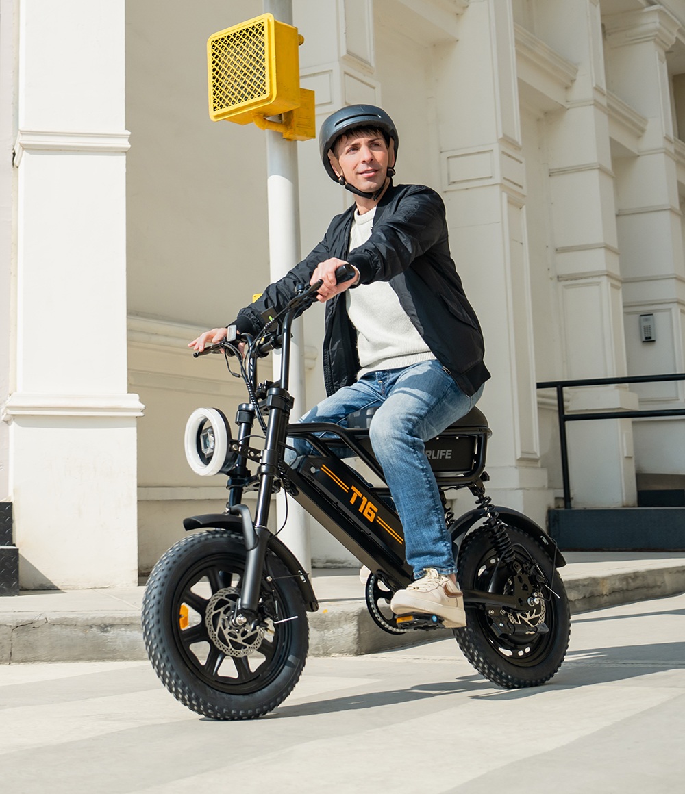 URLIFE T16 Elektrofahrrad, 250-W-Hochleistungsmotor, 48-V-13-Ah-Akku, Reichweite bis zu 100 km, H&ouml;chstgeschwindigkeit 25 km/h, 16'&times;3,0'-Fatbike-Reifen, Vollfederung, Doppelscheibenbremsen, maximale Steigf&auml;higkeit 30&deg;
