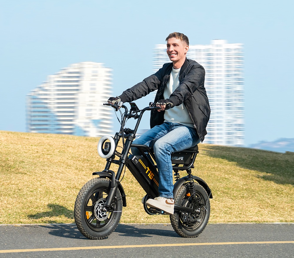 URLIFE T16 Elektrofahrrad, 250-W-Hochleistungsmotor, 48-V-13-Ah-Akku, Reichweite bis zu 100 km, H&ouml;chstgeschwindigkeit 25 km/h, 16'&times;3,0'-Fatbike-Reifen, Vollfederung, Doppelscheibenbremsen, maximale Steigf&auml;higkeit 30&deg;