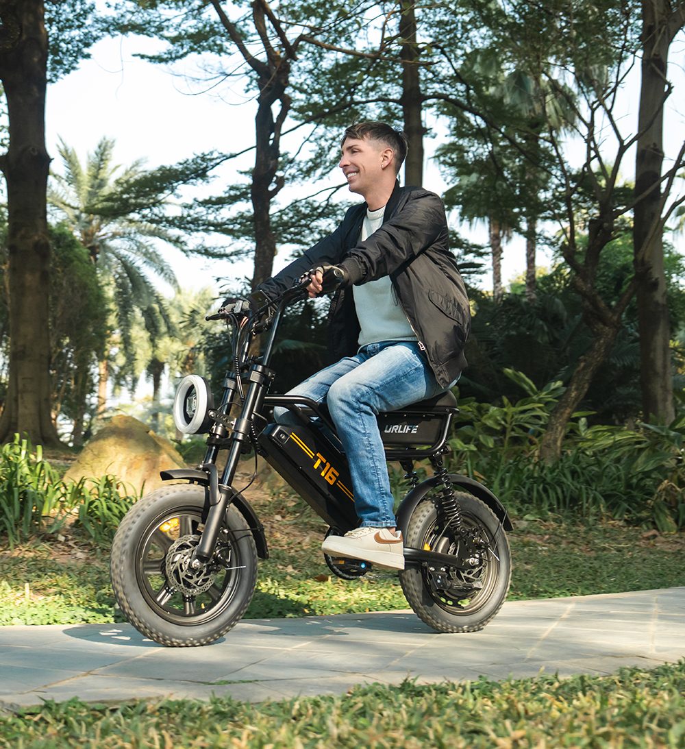 URLIFE T16 Elektrofahrrad, 250-W-Hochleistungsmotor, 48-V-13-Ah-Akku, Reichweite bis zu 100 km, H&ouml;chstgeschwindigkeit 25 km/h, 16'&times;3,0'-Fatbike-Reifen, Vollfederung, Doppelscheibenbremsen, maximale Steigf&auml;higkeit 30&deg;
