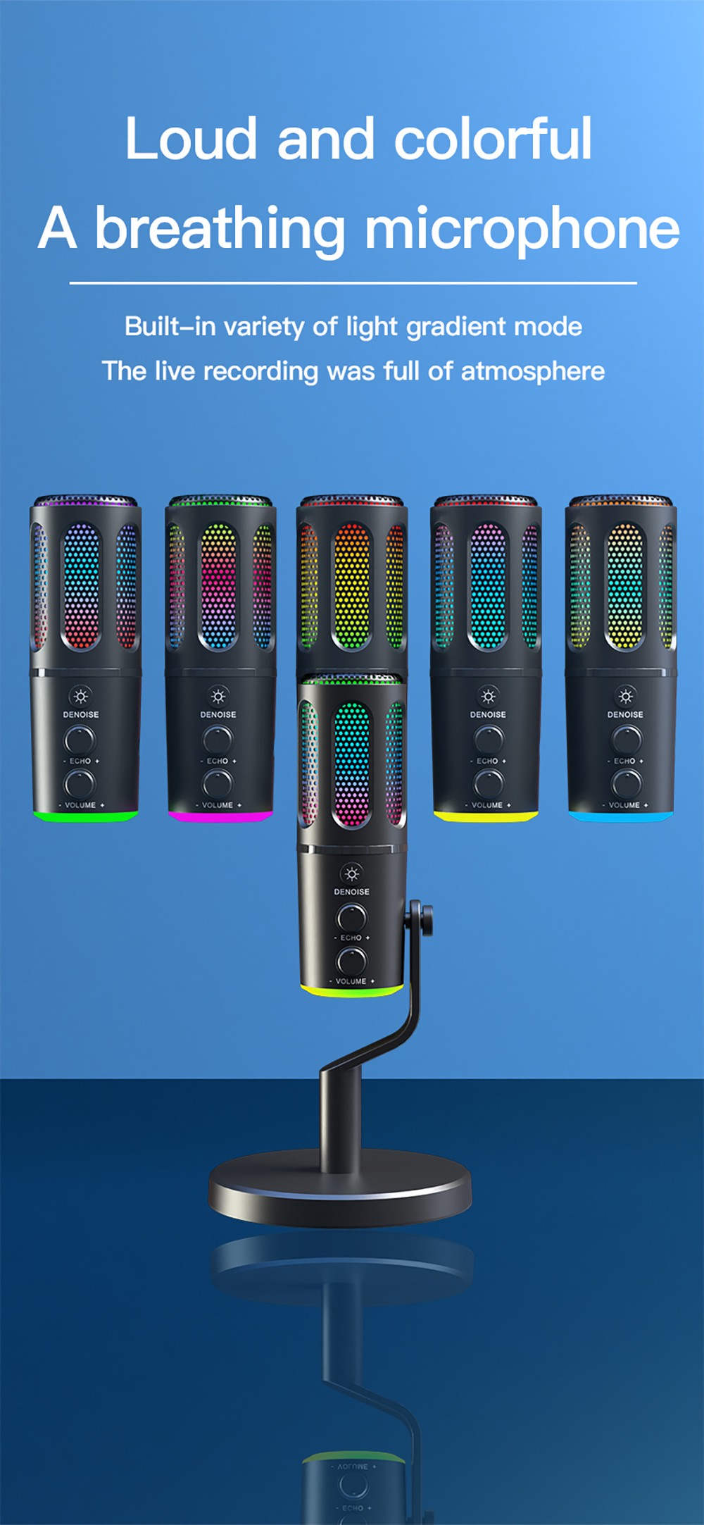 USB-Plug-and-Play-Desktop-Mikrofon mit BP1532B1-Soundkarte, RGB-Beleuchtung, aktiver Ger&auml;uschunterdr&uuml;ckung, Nierencharakteristik, Typ-C-Schnittstelle und 3,5-mm-Kopfh&ouml;reranschluss f&uuml;r Streaming, Gaming und Aufnahmen