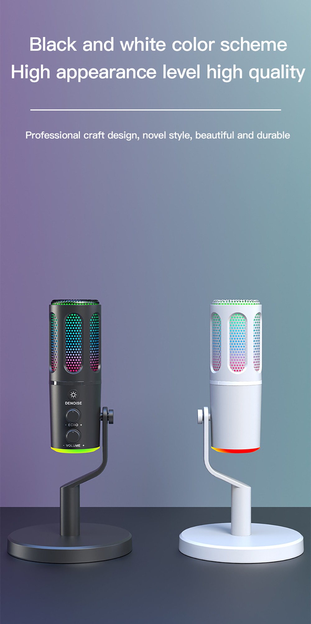 USB-Plug-and-Play-Desktop-Mikrofon mit BP1532B1-Soundkarte, RGB-Beleuchtung, aktiver Ger&auml;uschunterdr&uuml;ckung, Nierencharakteristik, Typ-C-Schnittstelle und 3,5-mm-Kopfh&ouml;reranschluss f&uuml;r Streaming, Gaming und Aufnahmen