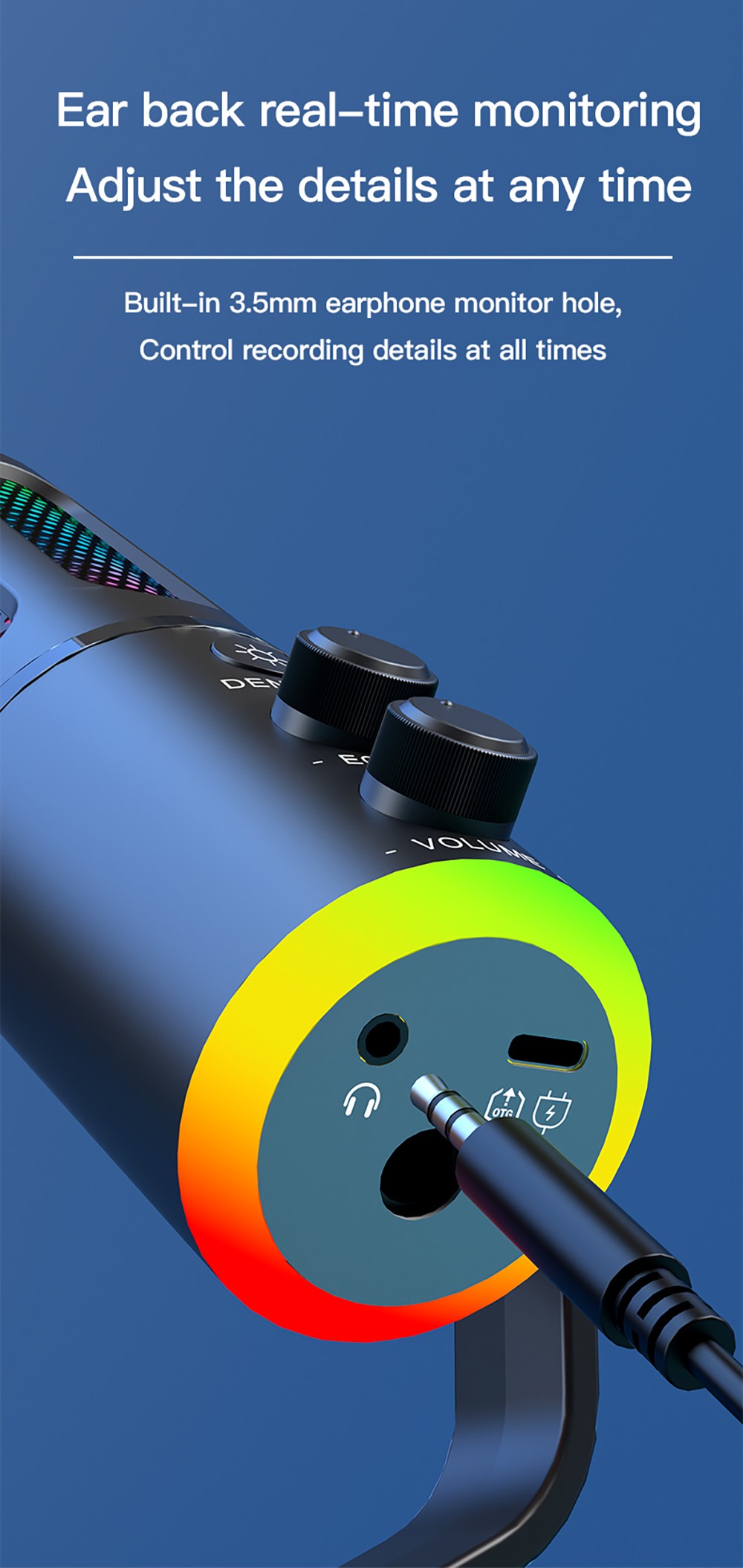 USB-Plug-and-Play-Desktop-Mikrofon mit BP1532B1-Soundkarte, RGB-Beleuchtung, aktiver Ger&auml;uschunterdr&uuml;ckung, Nierencharakteristik, Typ-C-Schnittstelle und 3,5-mm-Kopfh&ouml;reranschluss f&uuml;r Streaming, Gaming und Aufnahmen