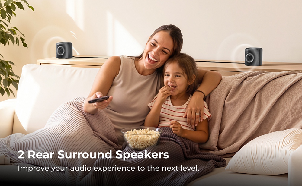 Ultimea Aura S4T 7.1 Soundbar-Subwoofer-Lautsprecherset, 4 Surround-Lautsprecher, 360&deg; virtueller Surround-Sound, App-Steuerung, 10-Band-Equalizer, 121 voreingestellte EQ-Einstellungen, HDMI eARC, Bluetooth 6.0