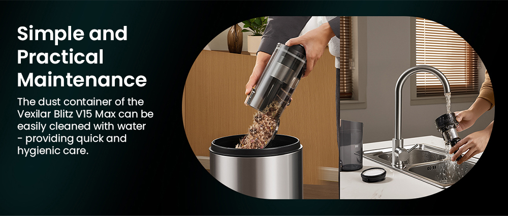 Vactidy V15 Max Akku-Staubsauger, 65 kPa Saugkraft, 600-W-Motor, 60 Minuten Laufzeit, flexibler Schlauch, gr&uuml;ne Stauberkennung, verwicklungsfreie B&uuml;rste, 6-lagige Filterung, 1,5-Liter-Staubbeh&auml;lter