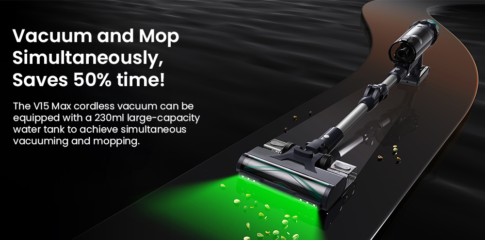 Vactidy V15 Max Akku-Staubsauger, 65 kPa Saugkraft, 600-W-Motor, 60 Minuten Laufzeit, flexibler Schlauch, gr&uuml;ne Stauberkennung, verwicklungsfreie B&uuml;rste, 6-lagige Filterung, 1,5-Liter-Staubbeh&auml;lter