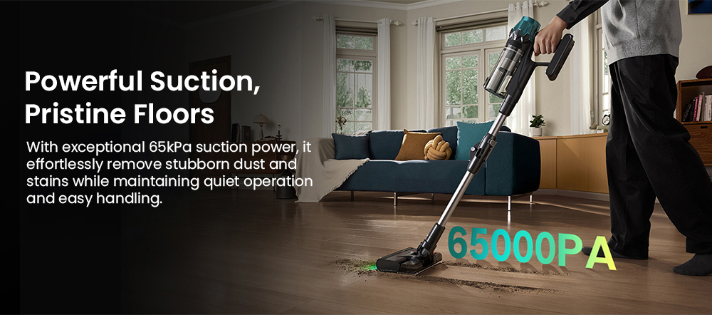 Vactidy V15 Max Akku-Staubsauger, 65 kPa Saugkraft, 600-W-Motor, 60 Minuten Laufzeit, flexibler Schlauch, gr&uuml;ne Stauberkennung, verwicklungsfreie B&uuml;rste, 6-lagige Filterung, 1,5-Liter-Staubbeh&auml;lter