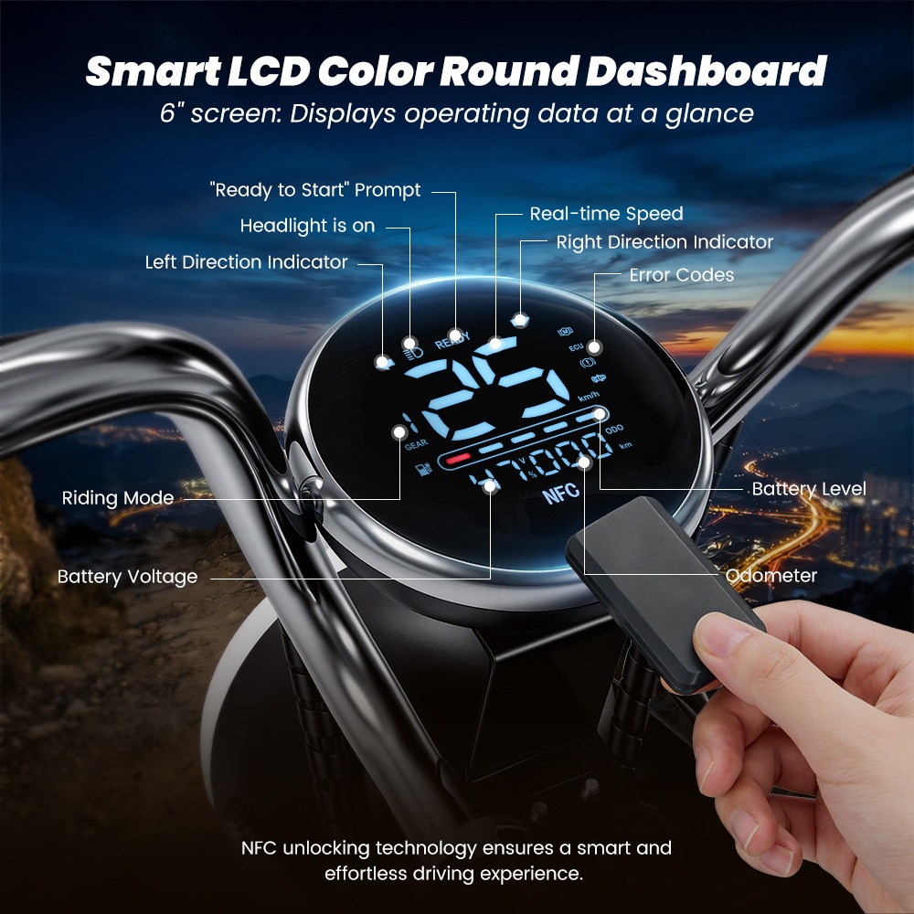 Y18 Electric Motorcycle,  2000W Motor, 48V 20Ah Battery, 55km/h Max Speed, 90km Range, 15