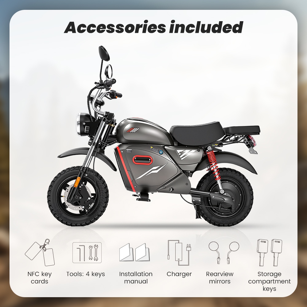 Y18 Electric Motorcycle,  2000W Motor, 48V 20Ah Battery, 55km/h Max Speed, 90km Range, 15