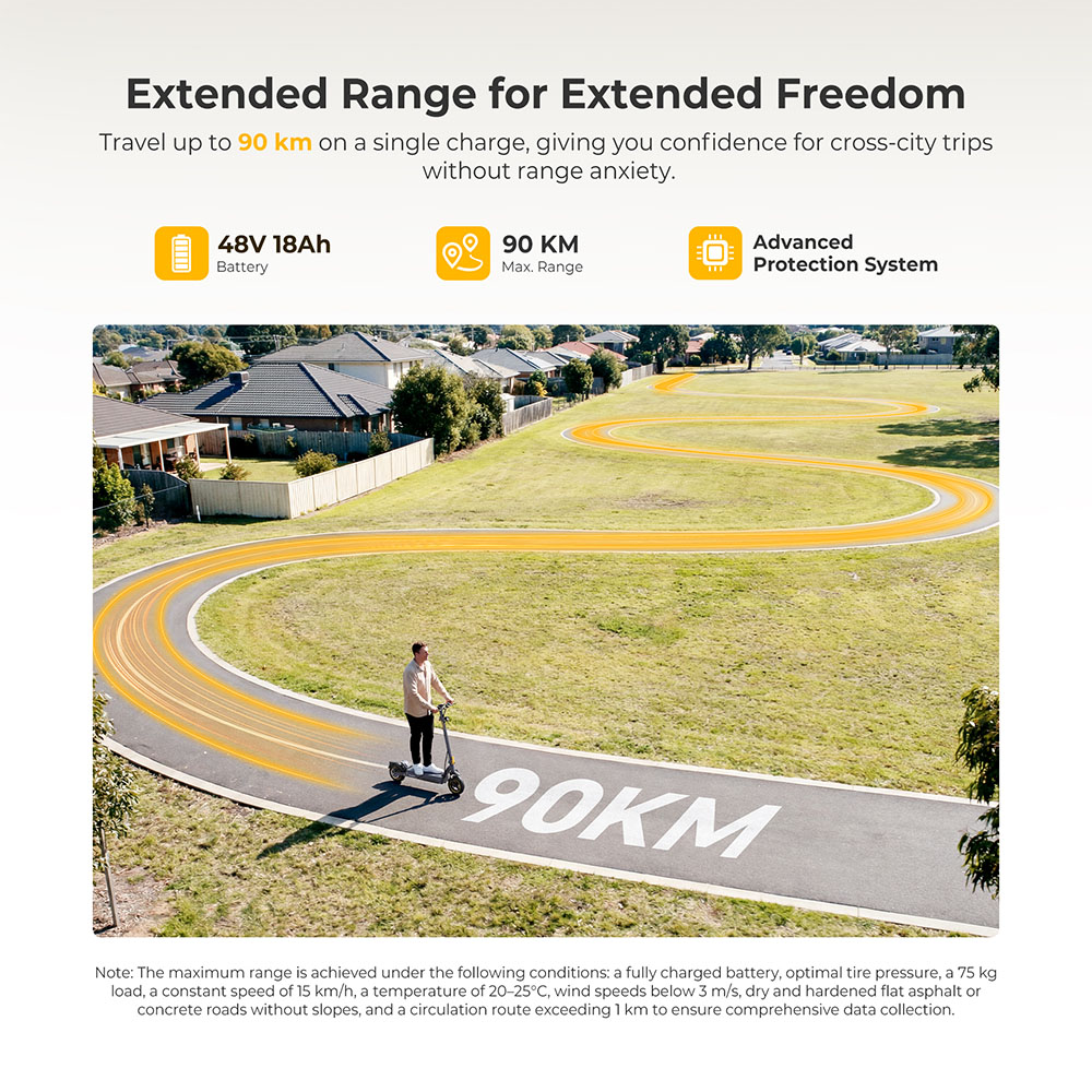 Ausom K20 Pro Electric Scooter, 1000W Motor, 48V 18Ah Battery, 10 inch Tires, 50km/h Max Speed, 90km Range, Front & Rear Disc Brake, Dual Front Suspension, NFC Unlock