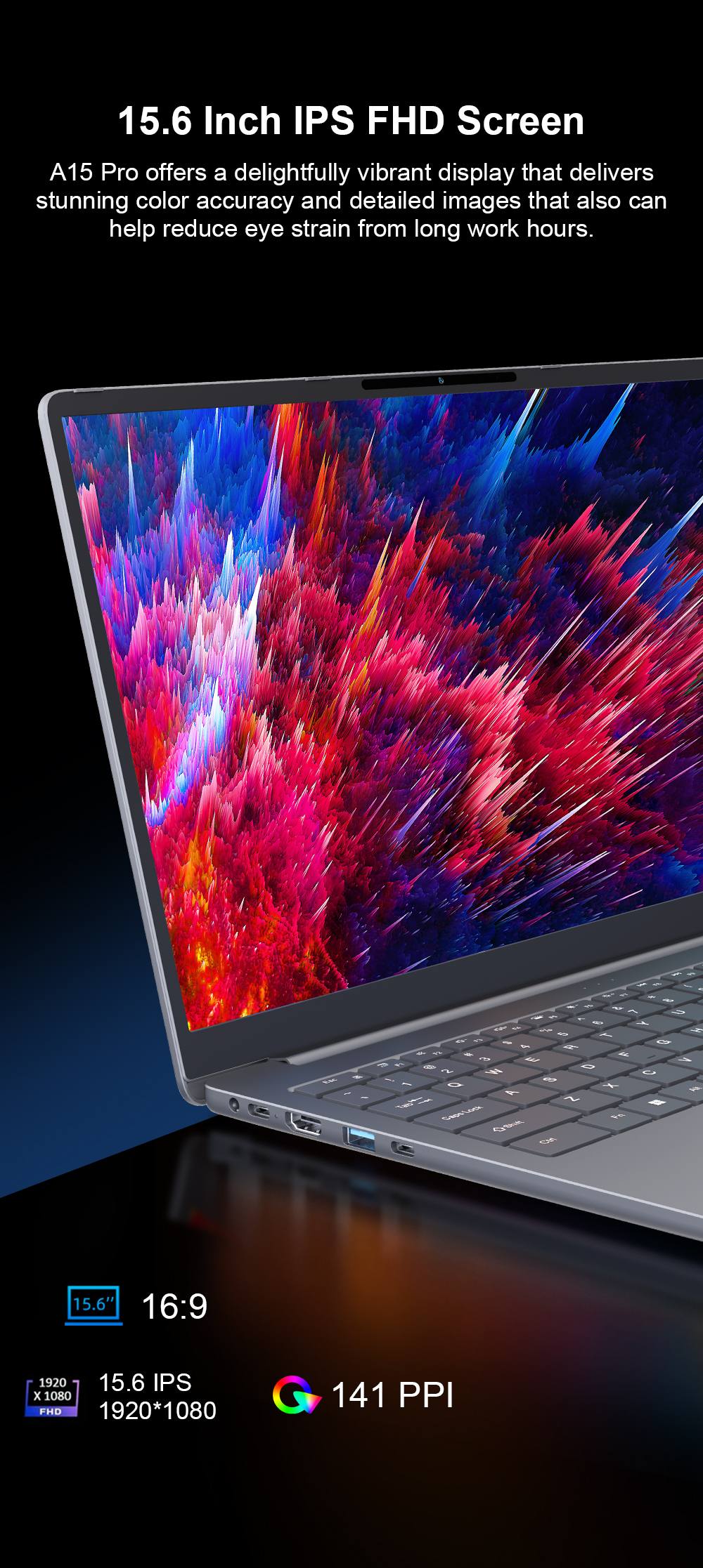 Ninkear A15 Pro Laptop, 16 inch 2560*1600 Screen, 120Hz Refresh Rate, AMD Ryzen 5 7430U 6 Cores Max 4.3GHz, 16GB RAM 1TB SSD, WiFi6 Bluetooth5.2, Fingerprint Unlock, Backlit Keyboard, 2 Full-featured Type-C, 3*USB3.0, 1*HDMI, 1*Micro SD Card, 1*Audio