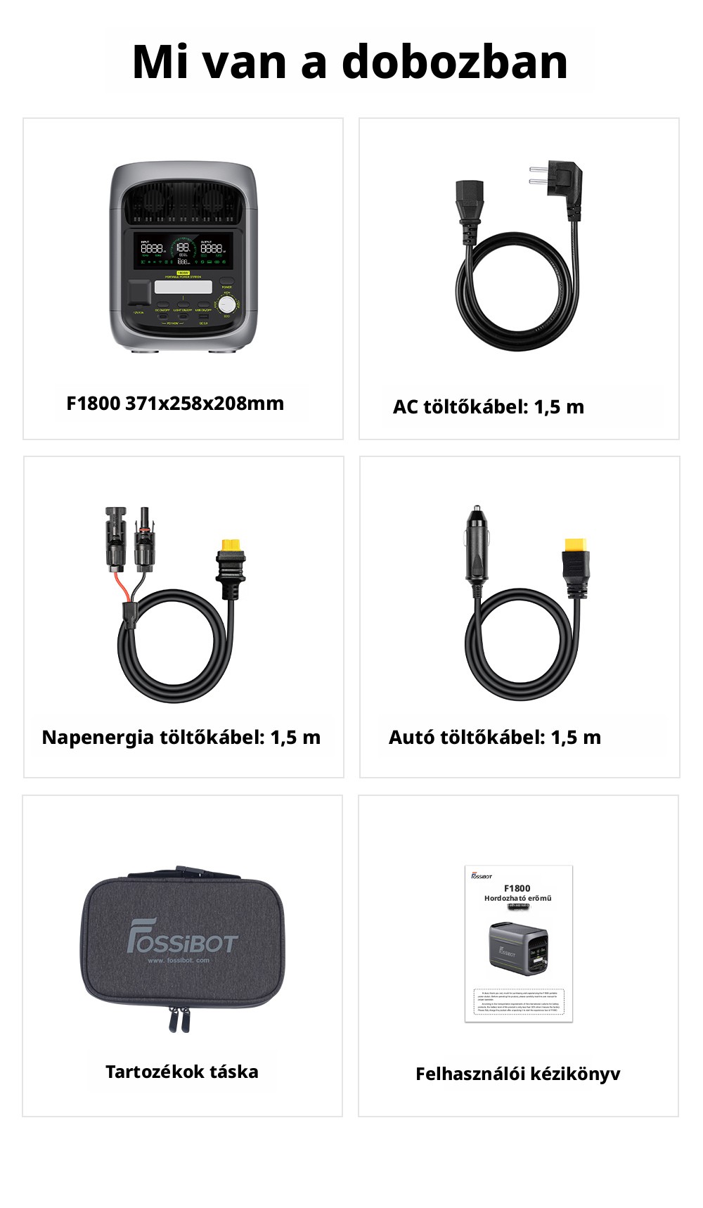 FOSSiBOT F1800 Hordozhat&oacute; Erőmű, 1024Wh LiFePO4, 1800W AC Kimenet, Ultra-Gyors 1200W AC & 500W Napelemes T&ouml;lt&eacute;s, T&ouml;bbportos USB/Type-C/Aut&oacute;s Kimenet, App-vez&eacute;rl&eacute;s, Csendes <10ms UPS