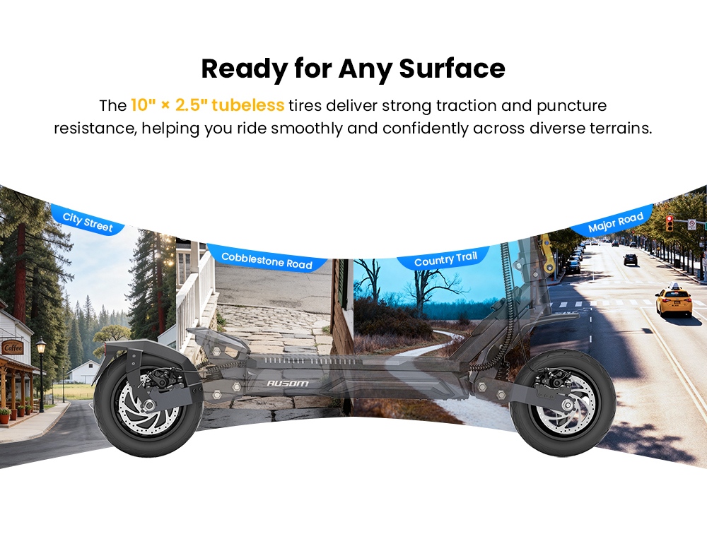 Ausom Gosoul 2 Pro Trotinette &Eacute;lectrique, Moteur 1000W, Batterie 48V 18Ah, Pneus 10 pouces, Vitesse maximale 20 km/h, Autonomie 90 km, Freins &agrave; disques avant et arri&egrave;re, Double suspension avant, D&eacute;verrouillage NFC