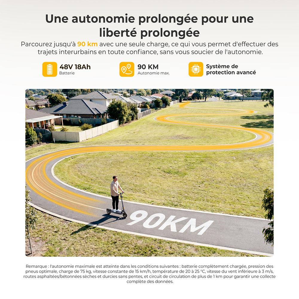 Ausom K20 Pro Trotinette &Eacute;lectrique, Moteur 1000W, Batterie 48V 18Ah, Pneus 10 pouces, Vitesse maximale 50 km/h, Autonomie 90 km, Freins &agrave; disques avant et arri&egrave;re, Double suspension avant, D&eacute;verrouillage NFC