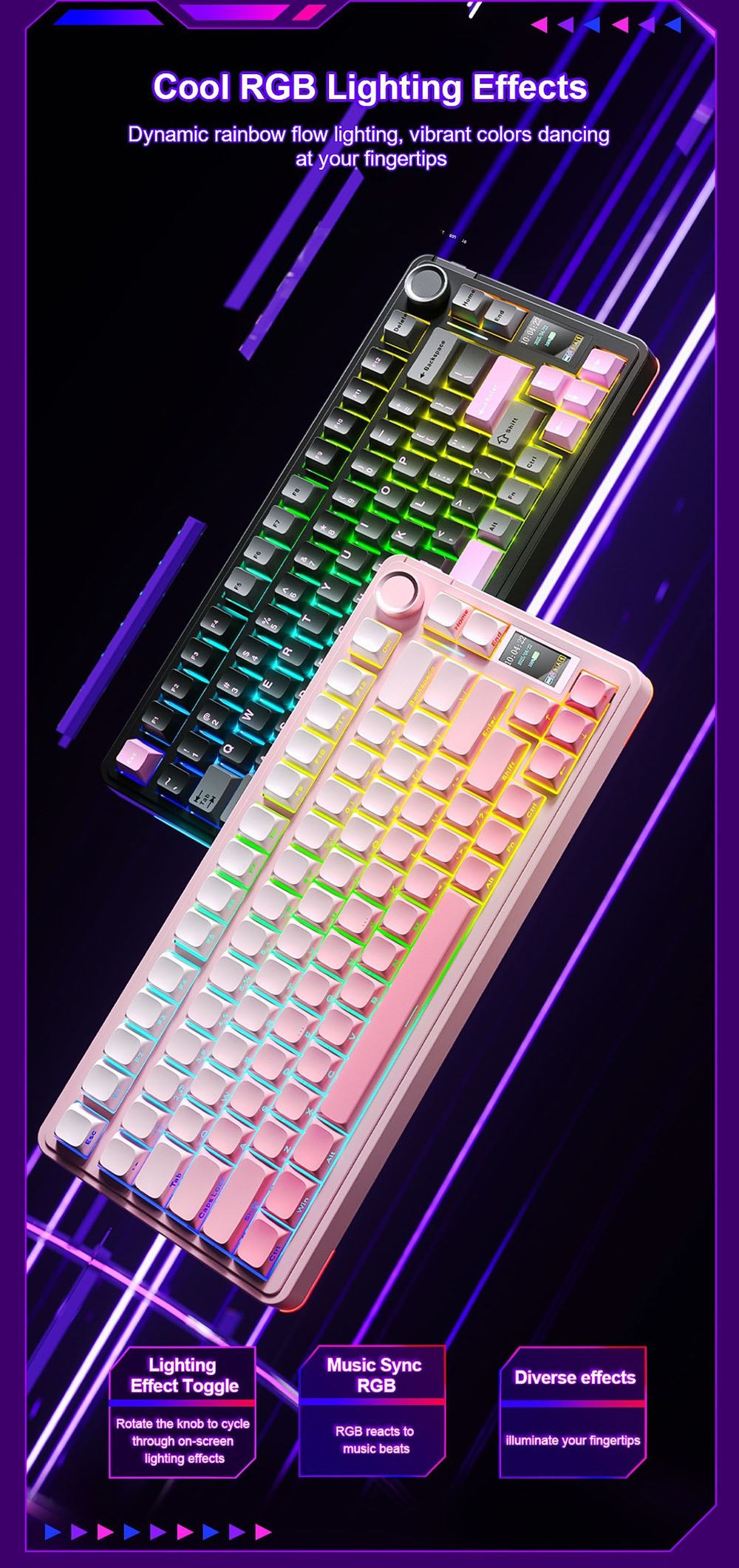 AULA S75 Pro Tri-Mode Wireless Mechanical Keyboard, LCD Screen, Knob Control, Hot-Swappable, RGB Backlit, 75% Layout, 4000mAh Battery - Blue