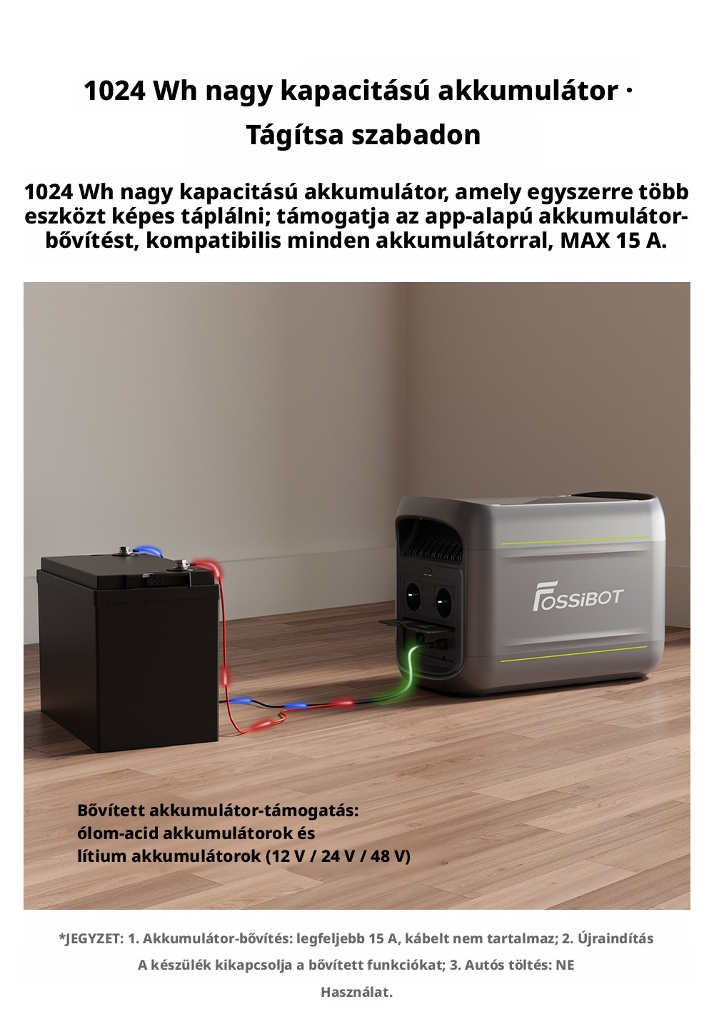 FOSSiBOT F1800 Hordozhat&oacute; Erőmű, 1024Wh LiFePO4, 1800W AC Kimenet, Ultra-Gyors 1200W AC & 500W Napelemes T&ouml;lt&eacute;s, T&ouml;bbportos USB/Type-C/Aut&oacute;s Kimenet, App-vez&eacute;rl&eacute;s, Csendes <10ms UPS