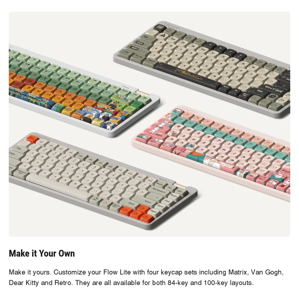 Lofree Flow Lite Low-Profile Mechanical Keyboard, 84-Key Compact Layout, Tri-Mode 2.4G/Bluetooth/USB-C, 2000mAh Battery, Specter Linear Switch 40gf, PBT Double-Shot Keycaps, 1000Hz Polling Rate, Volume Knob - Beige