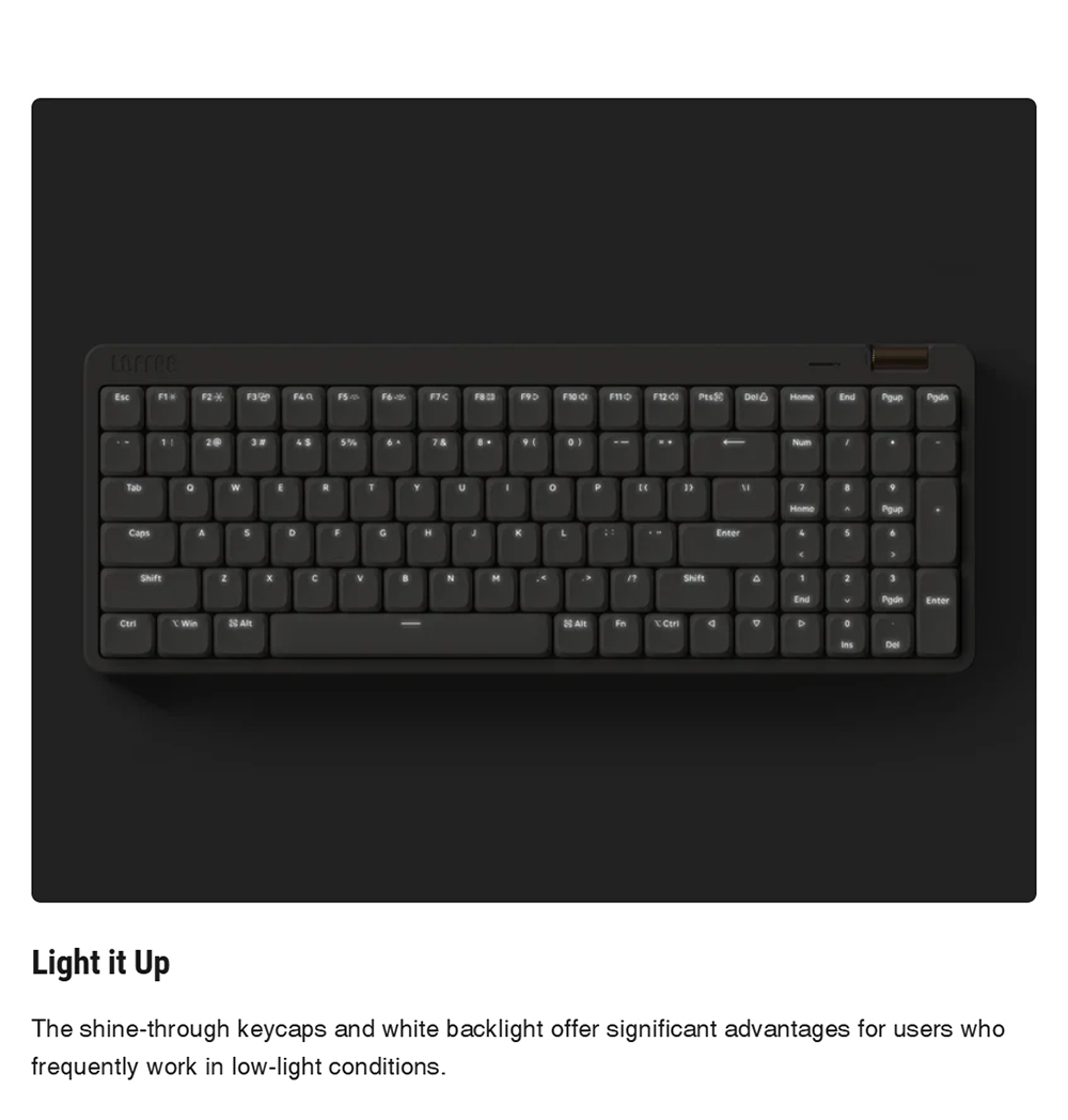 Lofree Flow100 Lite Low Profile Mechanical Keyboard, 100 Keys, Tri-Mode Wireless (Bluetooth/2.4G/Wired), Gasket Mount, PBT Keycaps, 3000mAh Battery, Volume Knob