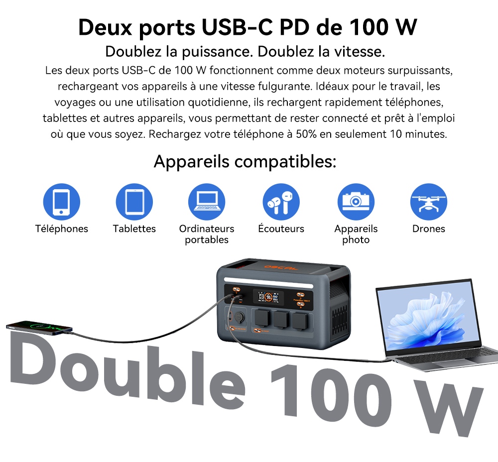 Blackview Oscal PowerMax 1800 SE Station d&rsquo;&Eacute;nergie Portable, Batterie LiFePO₄ 1024Wh, 1800W Puissance Nominale / 3600W Puissance de Cr&ecirc;te, 10 Sorties, Charge Rapide Solaire 800W & AC 700W, UPS 0,01s, pour Ext&eacute;rieur & Secours Domestique