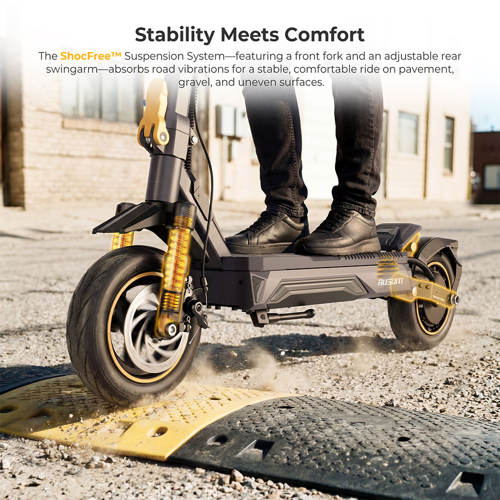 Ausom K20 Pro Electric Scooter, 1000W Motor, 48V 18Ah Battery, 10 inch Tires, 50km/h Max Speed, 90km Range, Front & Rear Disc Brake, Dual Front Suspension, NFC Unlock