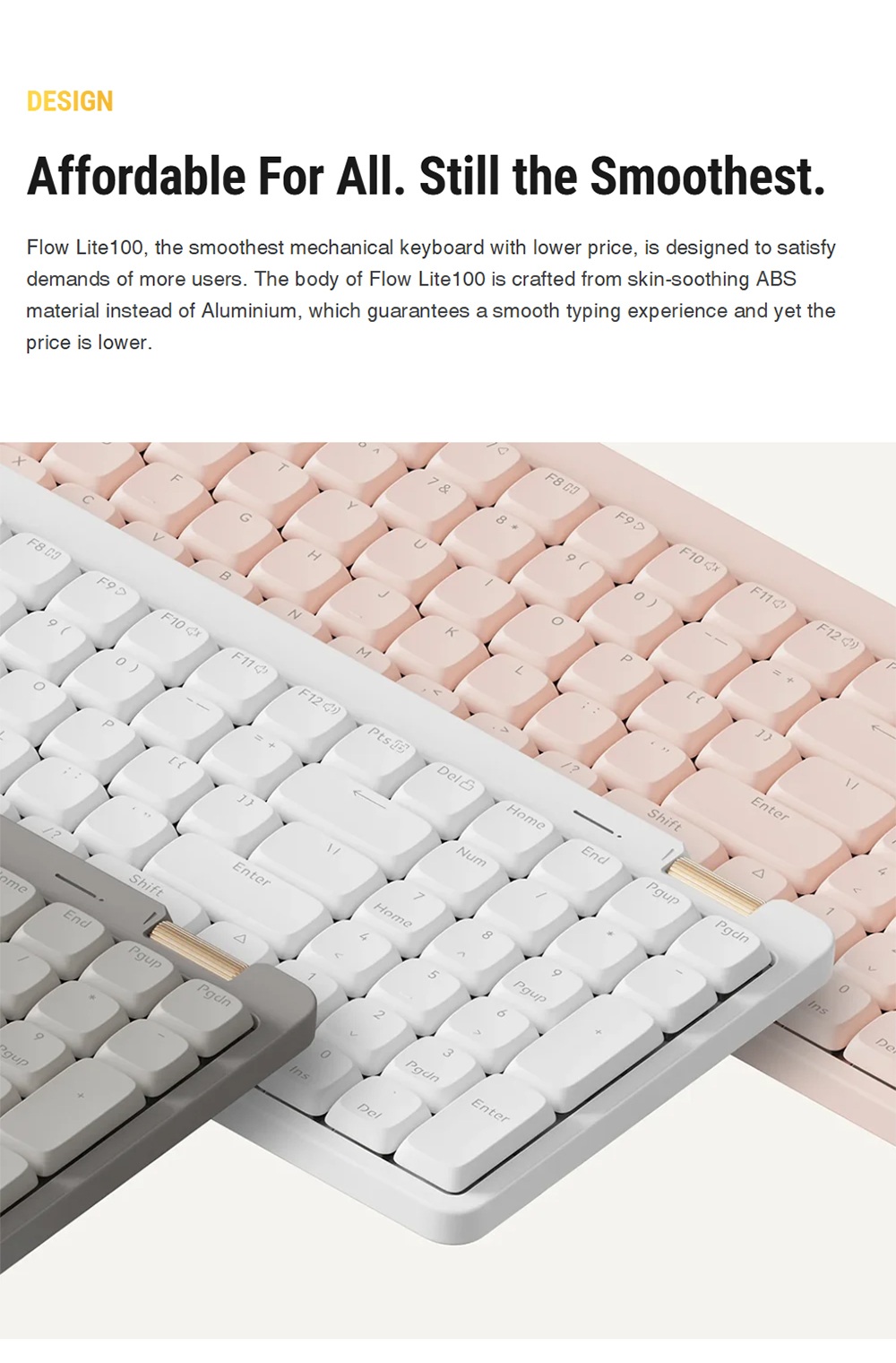 Lofree Flow100 Lite Low Profile Mechanical Keyboard, 100 Keys, Tri-Mode Wireless (Bluetooth/2.4G/Wired), Gasket Mount, PBT Keycaps, 3000mAh Battery, Volume Knob