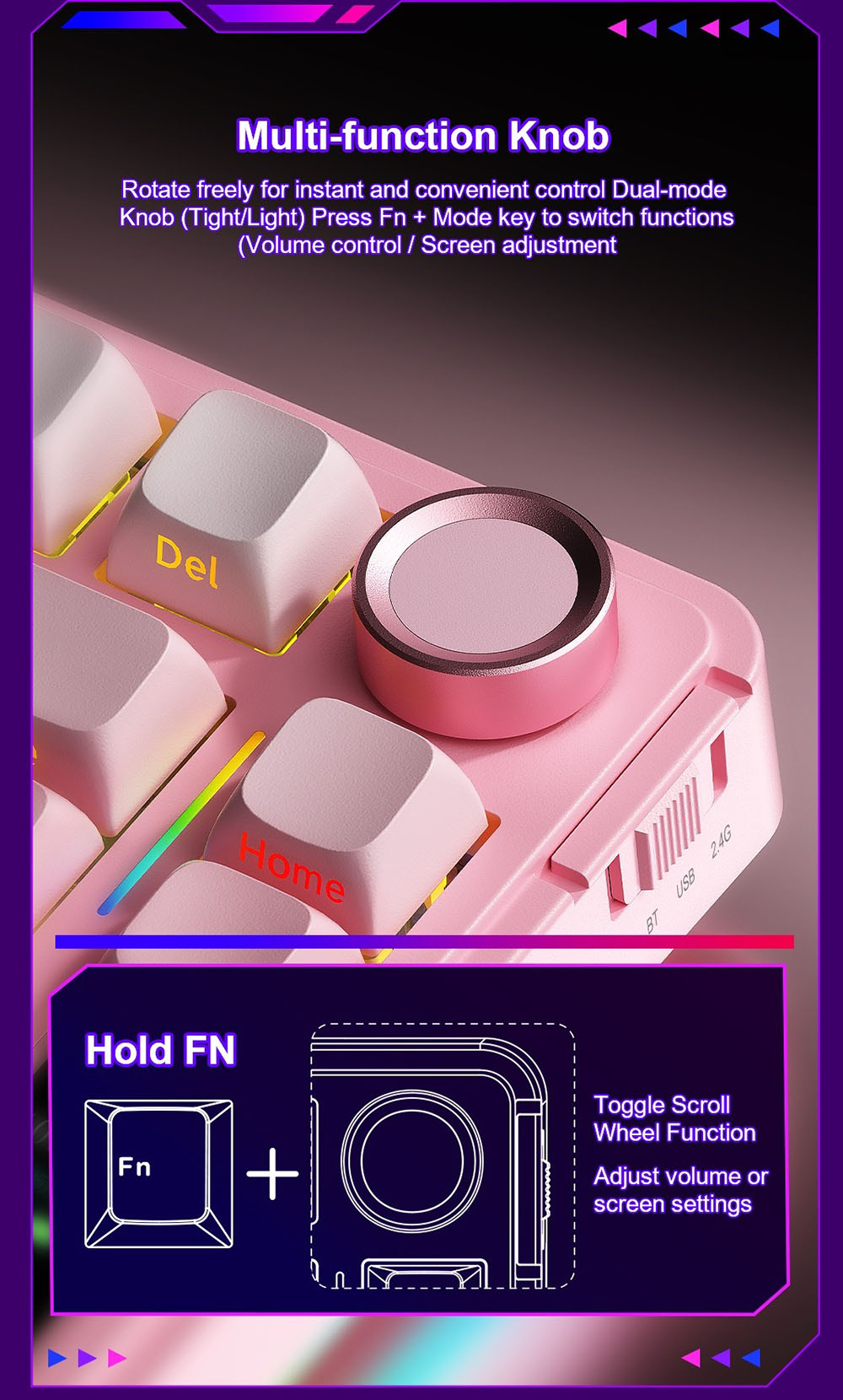 AULA S75 Pro Tri-Mode Wireless Mechanical Keyboard, LCD Screen, Knob Control, Hot-Swappable, RGB Backlit, 75% Layout, 4000mAh Battery - Blue