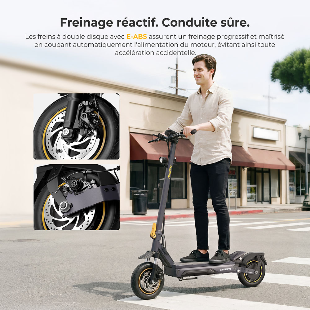 Ausom K20 Pro Trotinette &Eacute;lectrique, Moteur 1000W, Batterie 48V 18Ah, Pneus 10 pouces, Vitesse maximale 50 km/h, Autonomie 90 km, Freins &agrave; disques avant et arri&egrave;re, Double suspension avant, D&eacute;verrouillage NFC