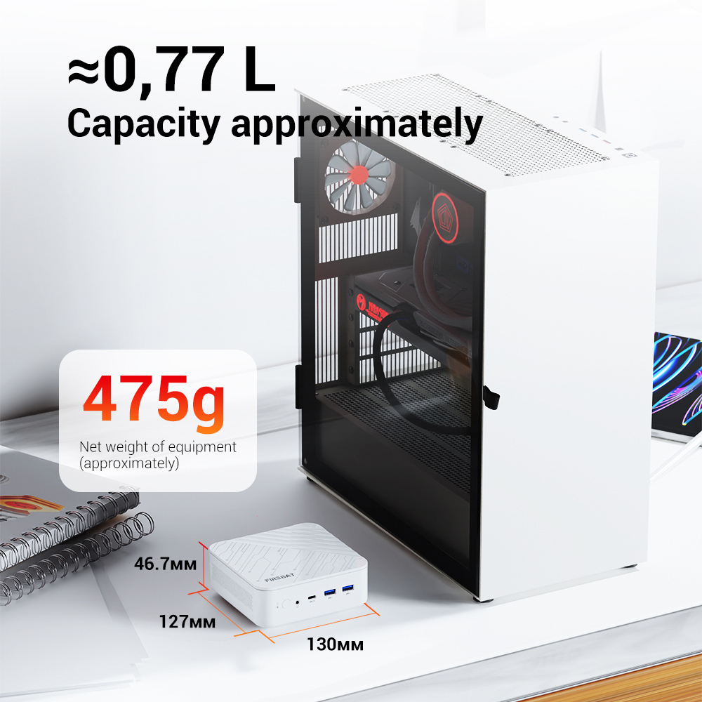 Mini PC FIREBAT AM02, processeur AMD Ryzen 5 7430U 6 c&oelig;urs jusqu'&agrave; 4,3 GHz, 64 Go de RAM DDR4, SSD de 2 To, carte graphique AMD Radeon, triple affichage 4K, double port RJ45 2,5 GHz, Wi-Fi 6 et Bluetooth 5.2.