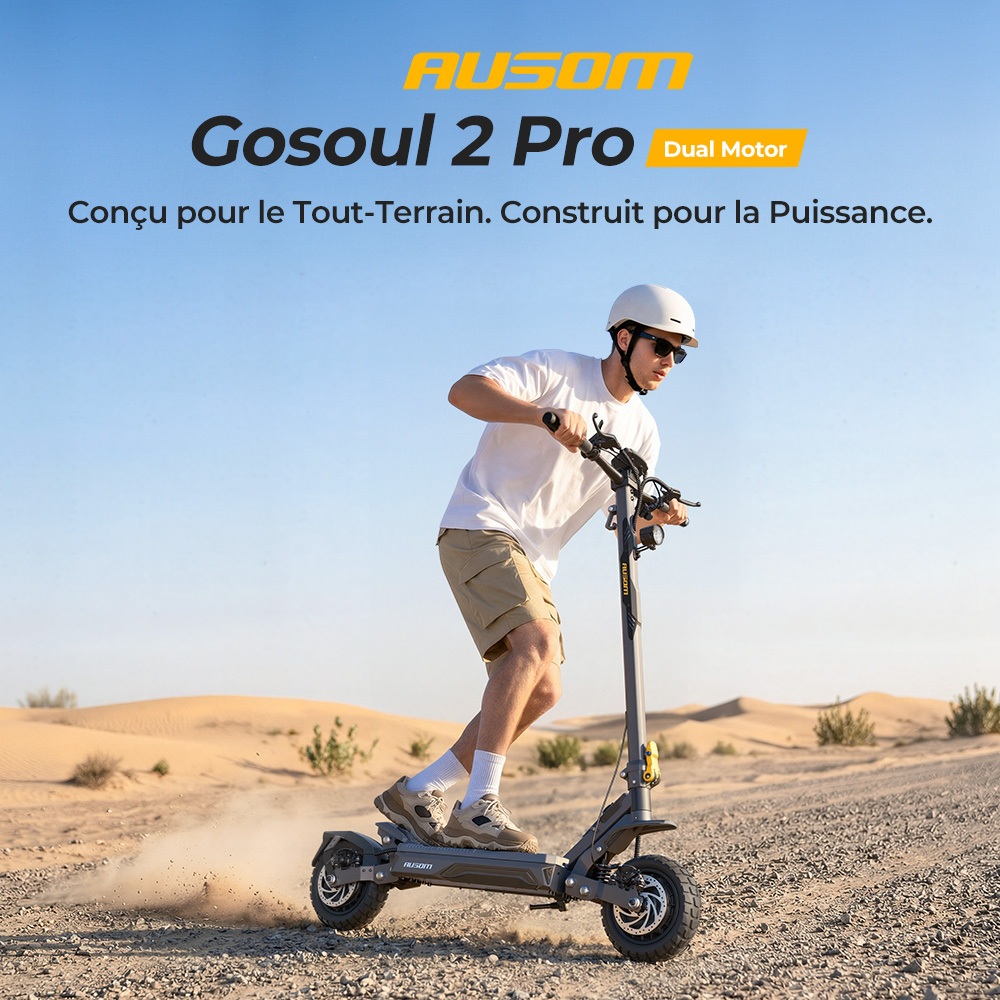 Ausom Gosoul 2 Pro Trottinette &Eacute;lectrique Double Moteur, Moteur 1000W*2, Batterie 48V 18Ah, Pneus 10 pouces, Vitesse Maximale 60km/h, Autonomie 90km, Freins &agrave; Disque Avant & Arri&egrave;re, Double Suspension Avant, D&eacute;verrouillage NFC