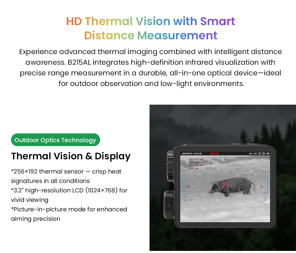 GTGUARD B215AL hőkamer&aacute;s monokul&aacute;r, 256&times;192 VOx &eacute;rz&eacute;kelő, 600 m-es l&eacute;zeres t&aacute;vols&aacute;gm&eacute;rő, 3,2