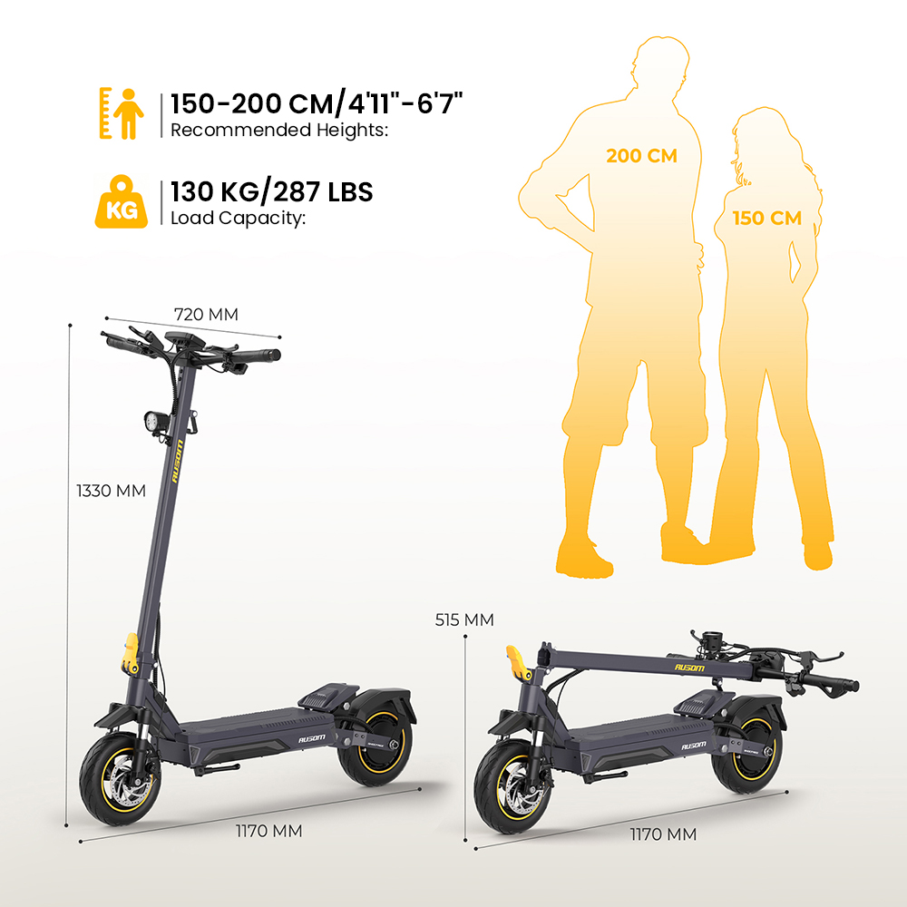 Ausom Laluz 2 Pro Elektroroller, 1000W Motor, 48V 18Ah Akku, 10-Zoll-Reifen, 25 km/h H&ouml;chstgeschwindigkeit, 90 km Reichweite, Vor- und Hinten Scheibenbremse, Doppelte Vorderradaufh&auml;ngung, NFC-Entsperrung