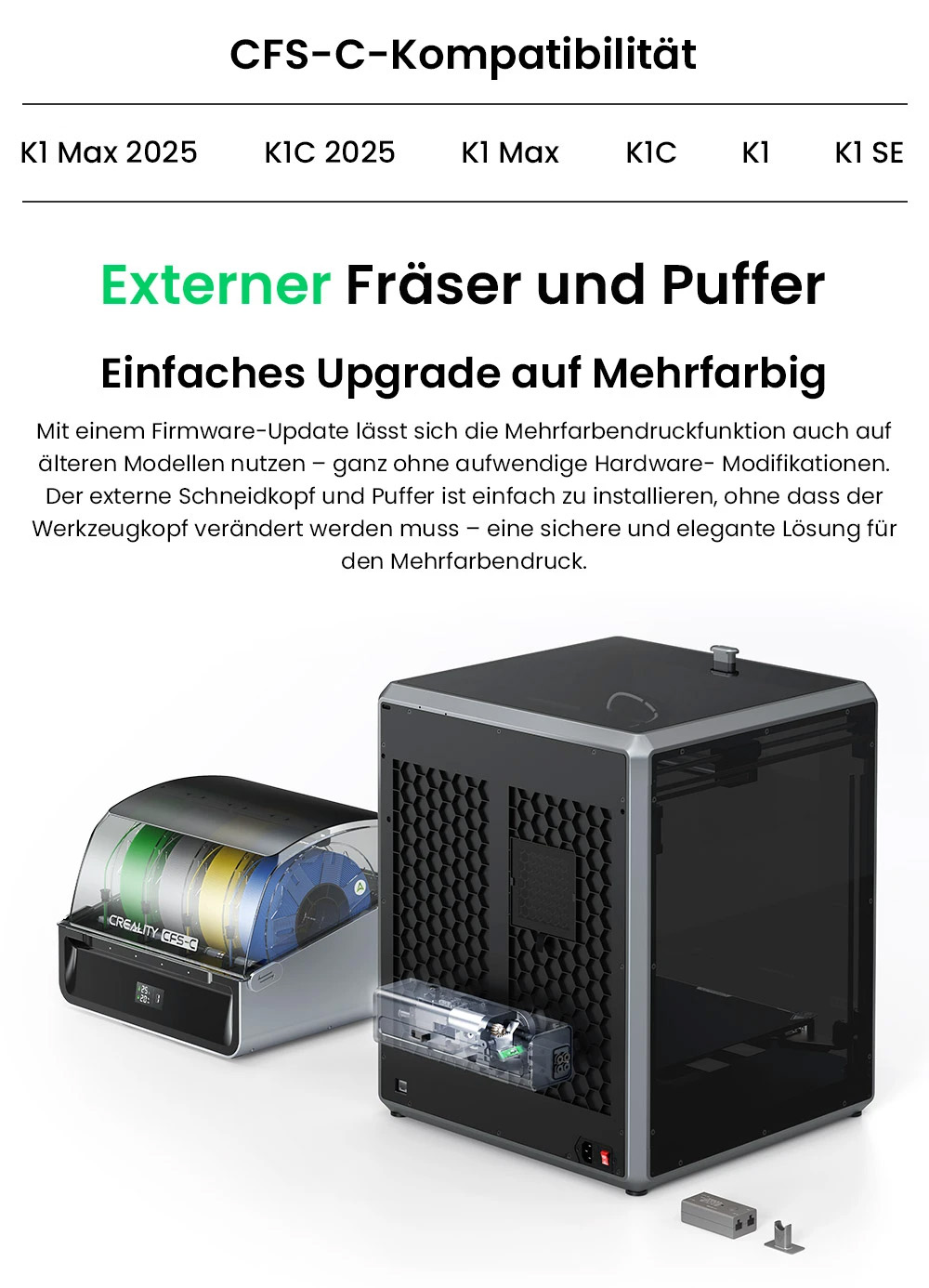 Creality CFS-C Filamentsystem für K1 Max 2025 / K1C 2025 / K1 Max / K1C / K1 / K1 SE, bis zu 16 Farben, automatisches Schneiden, Auslauferkennung & Echtzeitüberwachung