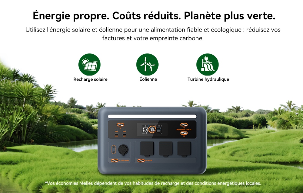 Blackview Oscal PowerMax 1800 SE Station d&rsquo;&Eacute;nergie Portable, Batterie LiFePO₄ 1024Wh, 1800W Puissance Nominale / 3600W Puissance de Cr&ecirc;te, 10 Sorties, Charge Rapide Solaire 800W & AC 700W, UPS 0,01s, pour Ext&eacute;rieur & Secours Domestique