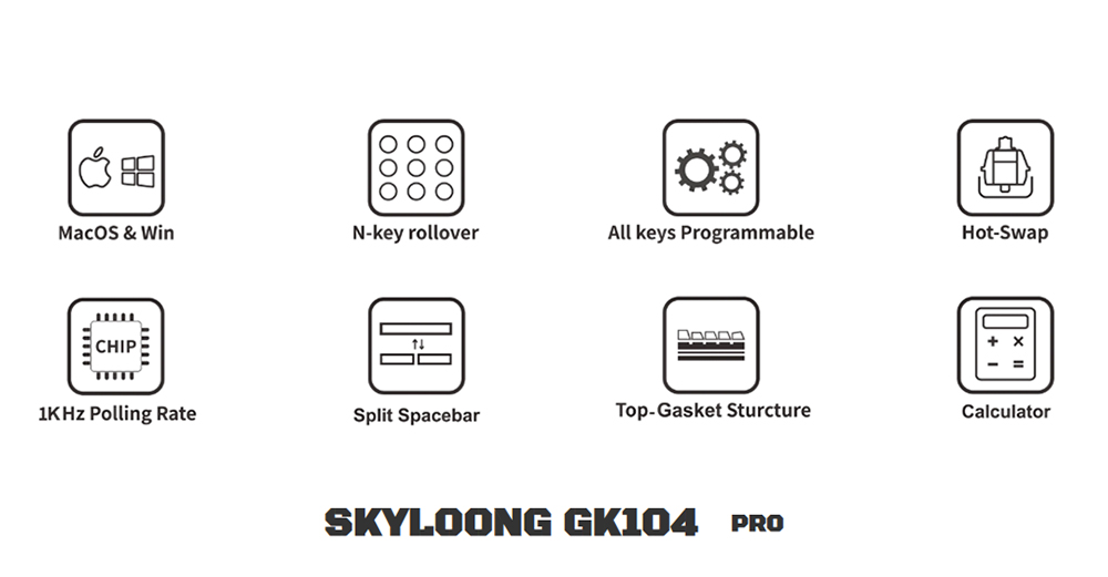 Skyloong GK104 Pro 3.0 Dual-Screen Wireless Mechanical Keyboard, 104-Key Hot-Swappable KTT Rose Silver Linear Switch, Tri-Mode Wired & 2.4G & Bluetooth, 8000mAh Battery, RGB Backlit