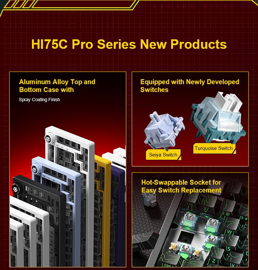 LEOBOG Hi75C Pro Tri-Mode Wireless Mechanical Keyboard, 75% Layout, Aluminum Case, Gasket Mount, Hot-Swappable, RGB Backlit, Knob Control, 4000mAh Battery