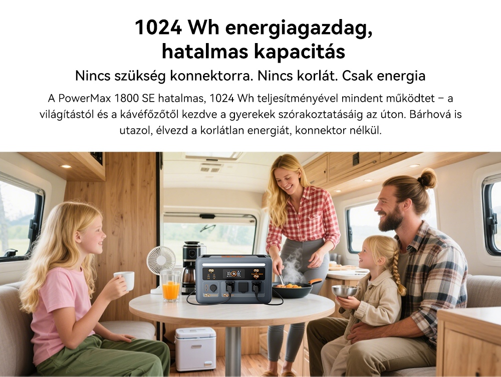 Blackview Oscal PowerMax 1800 SE Hordozhat&oacute; Erőmű, 1024Wh LiFePO₄ Akkumul&aacute;tor, 1800W N&eacute;vleges / 3600W Cs&uacute;csteljes&iacute;tm&eacute;ny, 800W Napelemes &eacute;s 700W AC Gyors T&ouml;lt&eacute;s, 0,01s UPS, Tiszta Szinuszhull&aacute;m, K&uuml;lt&eacute;ri &eacute;s Otthoni Haszn&aacute;latra