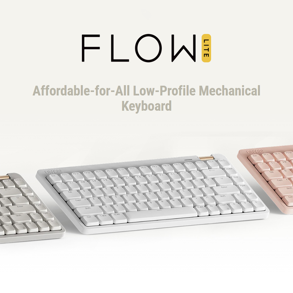 Lofree Flow Lite Low-Profile Mechanical Keyboard, 84-Key Compact Layout, Tri-Mode 2.4G/Bluetooth/USB-C, 2000mAh Battery, Specter Linear Switch 40gf, PBT Double-Shot Keycaps, 1000Hz Polling Rate, Volume Knob - White