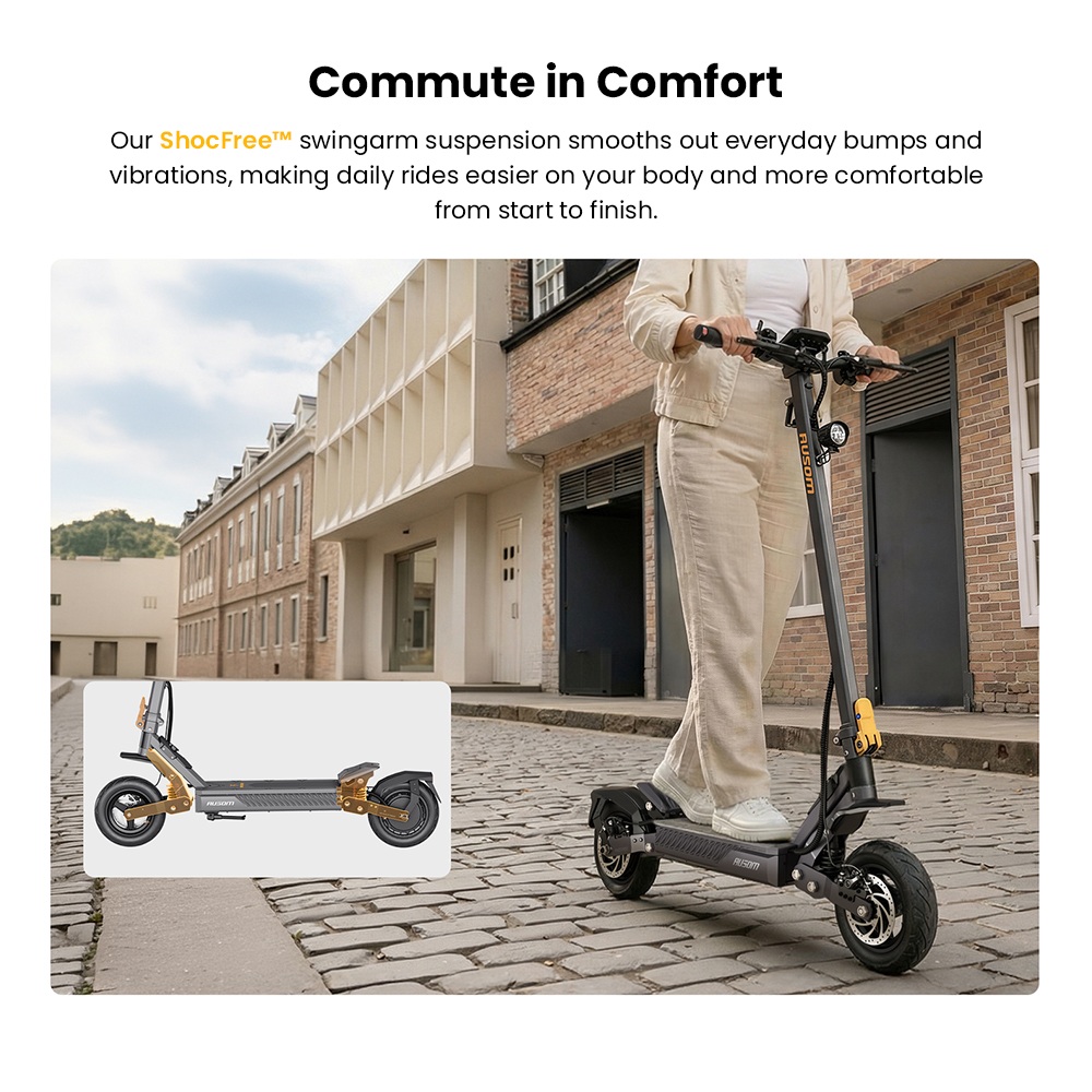 Ausom Gosoul 2 Elektroroller, 800W-Motor, 48V 13Ah-Akku, 10-Zoll-Reifen, 20 km/h H&ouml;chstgeschwindigkeit, 70 km Reichweite, vordere und hintere Scheibenbremsen, doppelte vordere Federung, NFC-Entsperrung
