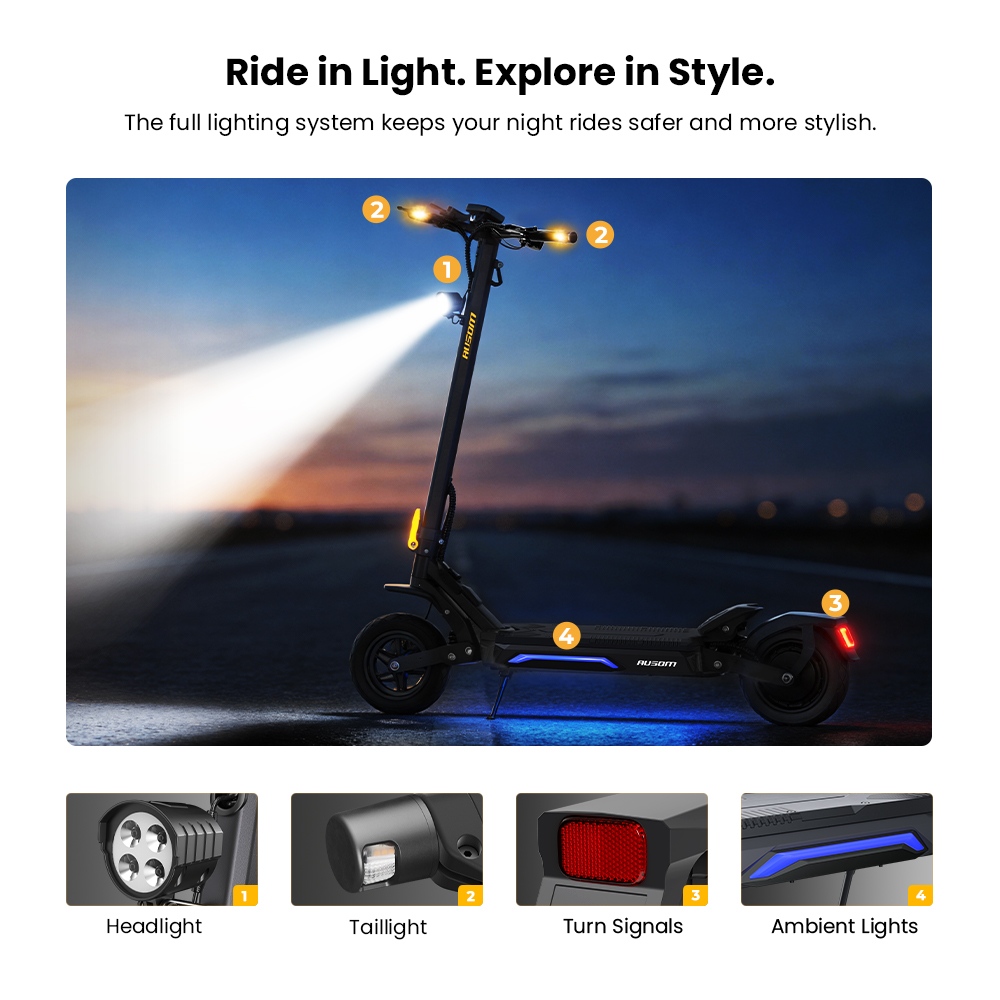 Ausom Gosoul 2 Pro Elektromos Roller, 1000W Motor, 48V 18Ah Akkumul&aacute;tor, 10 H&uuml;velykes Gumiabroncsok, 20 km/h Maxim&aacute;lis Sebess&eacute;g, 90 km Hat&oacute;t&aacute;v, Elő- &eacute;s H&aacute;ts&oacute; Lemezf&eacute;kkel, K&eacute;toldali Előf&uuml;ggeszt&eacute;s, NFC Felold&aacute;s