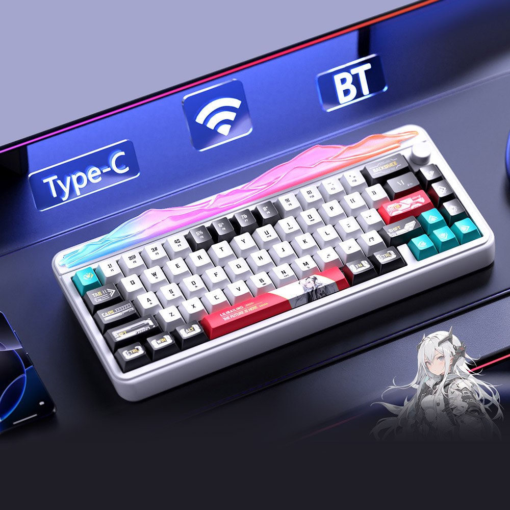 LEOBOG Hi65 Tri-Mode Wireless Mechanical Keyboard, 65% Layout, Gasket Mount, Hot-Swappable Jasper Linear Switch, PBT Dye-Sublimation Keycaps, RGB Backlight, 4000mAh Battery, Type-C/2.4G/Bluetooth - White