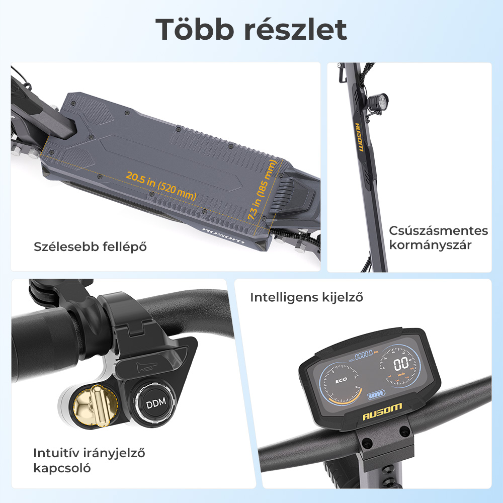Ausom Gosoul 2 Pro K&eacute;tmotoros Elektromos Roller, 1000W*2 Motor, 48V 18Ah Akkumul&aacute;tor, 10 H&uuml;velykes Gumiabroncsok, 60km/h Maxim&aacute;lis Sebess&eacute;g, 90km Hat&oacute;t&aacute;v, Első & H&aacute;ts&oacute; T&aacute;rcsaf&eacute;k, Kettős Első Felf&uuml;ggeszt&eacute;s, NFC Felold&aacute;s