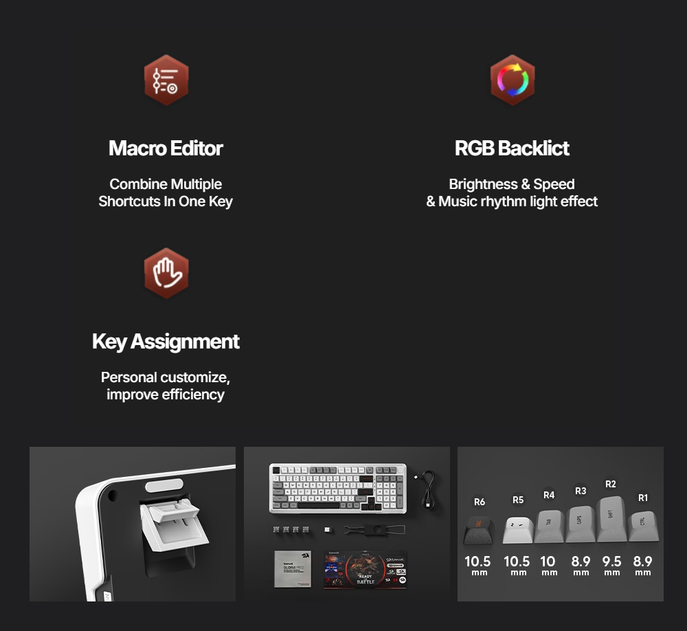 Redragon K688WGL-RGB-PRO Mechanical Keyboard, 98-Key + Knob, Tri-Mode Wired/2.4G/Bluetooth, Hot-Swappable LongYin Linear Switch, RGB Backlit, 4000mAh Battery